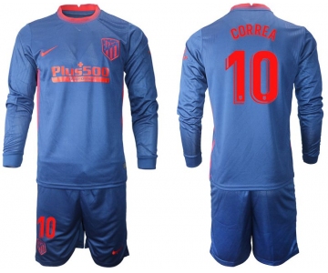 Men 2020-2021 club Atletico Madrid away long sleeves 10 blue Soccer Jerseys