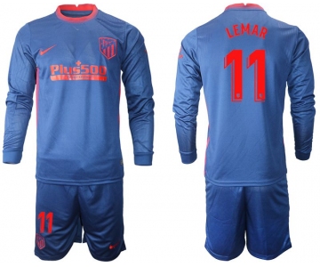 Men 2020-2021 club Atletico Madrid away long sleeves 11 blue Soccer Jerseys