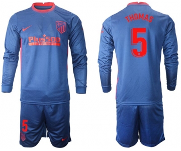 Men 2020-2021 club Atletico Madrid away long sleeves 5 blue Soccer Jerseys