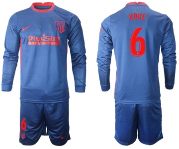Men 2020-2021 club Atletico Madrid away long sleeves 6 blue Soccer Jerseys