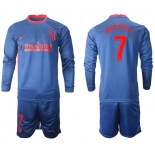 Men 2020-2021 club Atletico Madrid away long sleeves 7 blue Soccer Jerseys