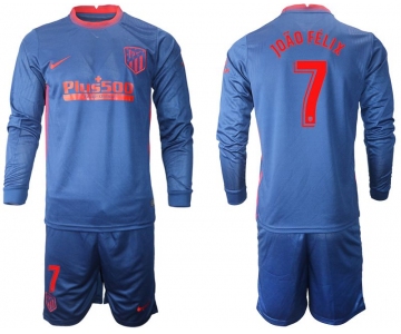 Men 2020-2021 club Atletico Madrid away long sleeves 7 blue Soccer Jerseys