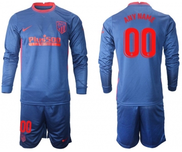 Men 2020-2021 club Atletico Madrid away long sleeves customized blue Soccer Jerseys