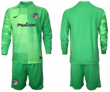 Men 2021-2022 Club Atletico Madrid green goalkeeper Long Sleeve blank Soccer Jersey