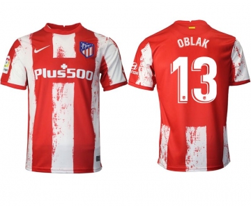 Men 2021-2022 Club Atletico Madrid home aaa version red 13 Nike Soccer Jersey