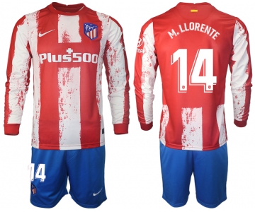 Men 2021-2022 Club Atletico Madrid home red Long Sleeve 14 Soccer Jersey