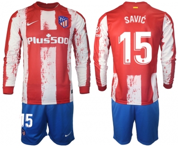 Men 2021-2022 Club Atletico Madrid home red Long Sleeve 15 Soccer Jersey