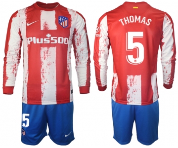 Men 2021-2022 Club Atletico Madrid home red Long Sleeve 5 Soccer Jersey