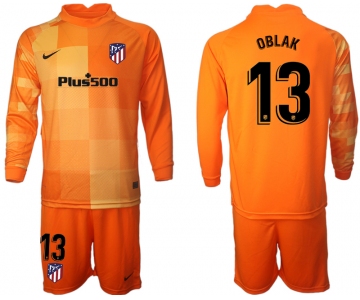 Men 2021-2022 Club Atletico Madrid orange red goalkeeper Long Sleeve 13 Soccer Jersey