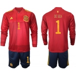 Men 2021 European Cup Spain home Long sleeve 1 De Gea soccer jerseys