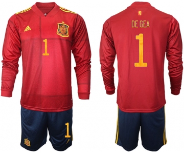 Men 2021 European Cup Spain home Long sleeve 1 De Gea soccer jerseys