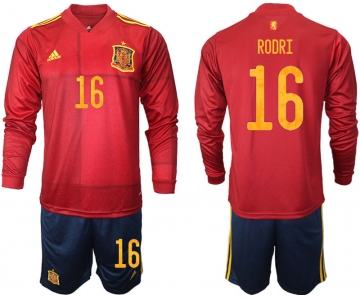 Men 2021 European Cup Spain home Long sleeve 16 soccer jerseys