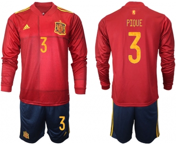 Men 2021 European Cup Spain home Long sleeve 3 soccer jerseys