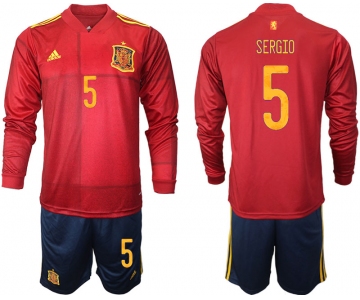 Men 2021 European Cup Spain home Long sleeve 5 soccer jerseys