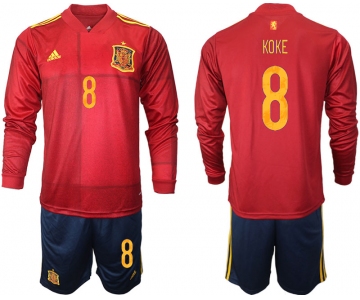 Men 2021 European Cup Spain home Long sleeve 8 soccer jerseys