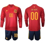 Men 2021 European Cup Spain home Long sleeve custom soccer jerseys