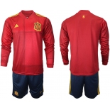 Men 2021 European Cup Spain home Long sleeve soccer jerseys