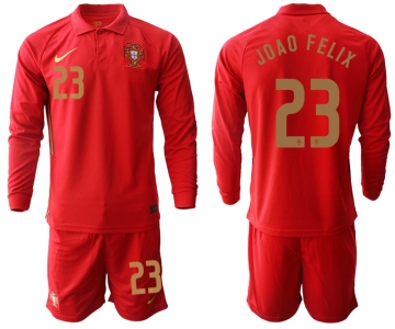 Men 2021 European Cup Portugal home red Long sleeve 23 Soccer Jersey