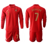 Men 2021 European Cup Portugal home red Long sleeve 7 Soccer Jersey1