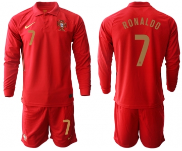 Men 2021 European Cup Portugal home red Long sleeve 7 Soccer Jersey1