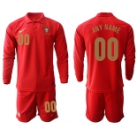 Men 2021 European Cup Portugal home red Long sleeve customized Soccer Jersey1