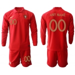 Men 2021 European Cup Portugal home red Long sleeve customized Soccer Jersey