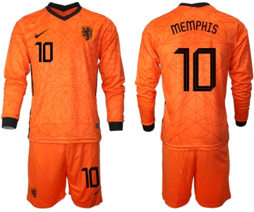 Men 2021 European Cup Netherlands home long sleeve 10 soccer jerseys