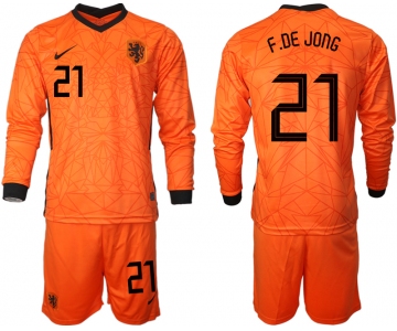 Men 2021 European Cup Netherlands home long sleeve 21 soccer jerseys