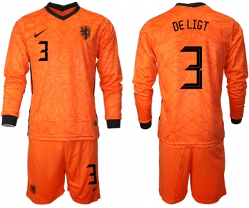 Men 2021 European Cup Netherlands home long sleeve 3 soccer jerseys