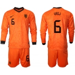 Men 2021 European Cup Netherlands home long sleeve 6 soccer jerseys