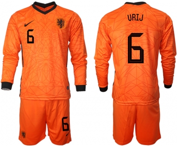 Men 2021 European Cup Netherlands home long sleeve 6 soccer jerseys