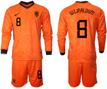 Men 2021 European Cup Netherlands home long sleeve 8 soccer jerseys