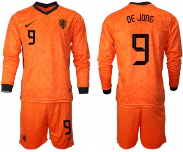 Men 2021 European Cup Netherlands home long sleeve 9 soccer jerseys