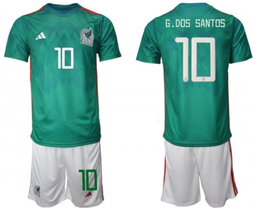 Men's Mexico #10 D.dos Santos Green Home Soccer Jersey Suit