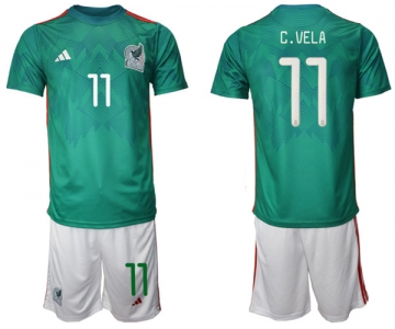 Men's Mexico #11 C.vela Green Home Soccer Jersey Suit