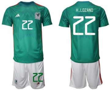 Men's Mexico #22 H.lozano Green Home Soccer Jersey Suit