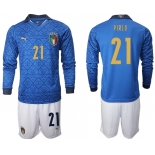 Men 2021 European Cup Italy home Long sleeve 21 Pirlo soccer jerseys