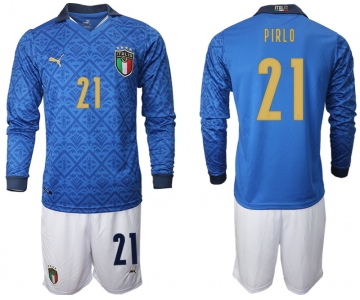 Men 2021 European Cup Italy home Long sleeve 21 Pirlo soccer jerseys