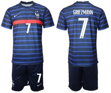 Men 2020-2021 European Cup France home blue 7 Soccer Jersey