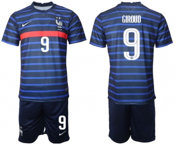 Men 2020-2021 European Cup France home blue 9 Soccer Jersey