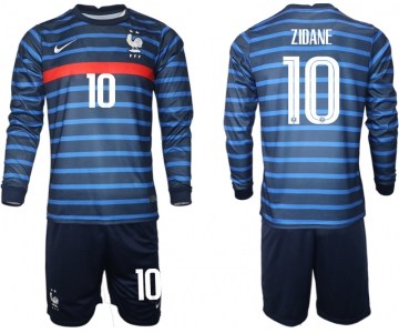 Men 2021 European Cup France home blue Long sleeve 10 Soccer Jersey1