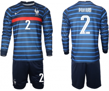 Men 2021 European Cup France home blue Long sleeve 2 Soccer Jersey