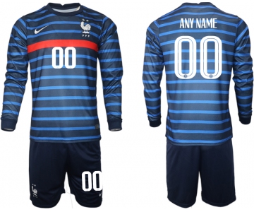 Men 2021 European Cup France home blue Long sleeve customized Soccer Jersey