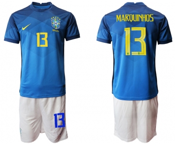 Men 2020-2021 Season National team Brazil away blue 13 Soccer Jersey