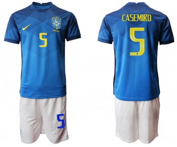 Men 2020-2021 Season National team Brazil away blue 5 Soccer Jersey