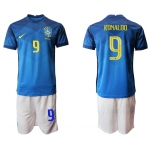 Men 2020-2021 Season National team Brazil away blue 9 Soccer Jersey