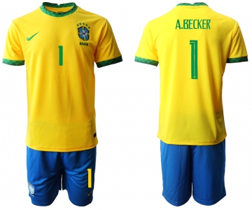 Men 2020-2021 Season National team Brazil home yellow 1 Soccer Jersey