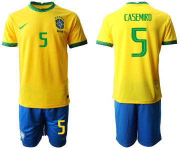 Men 2020-2021 Season National team Brazil home yellow 5 Soccer Jersey