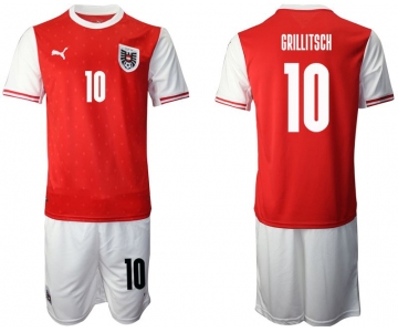 Men 2020-2021 European Cup Austria home red 10 Soccer Jersey