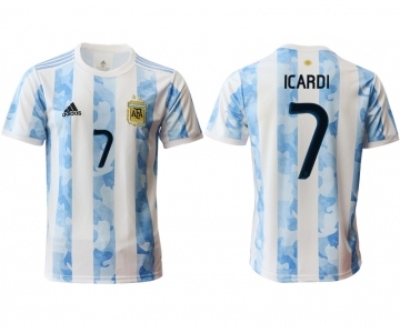 Men 2020-2021 Season National team Argentina home aaa version white 7 Soccer Jersey